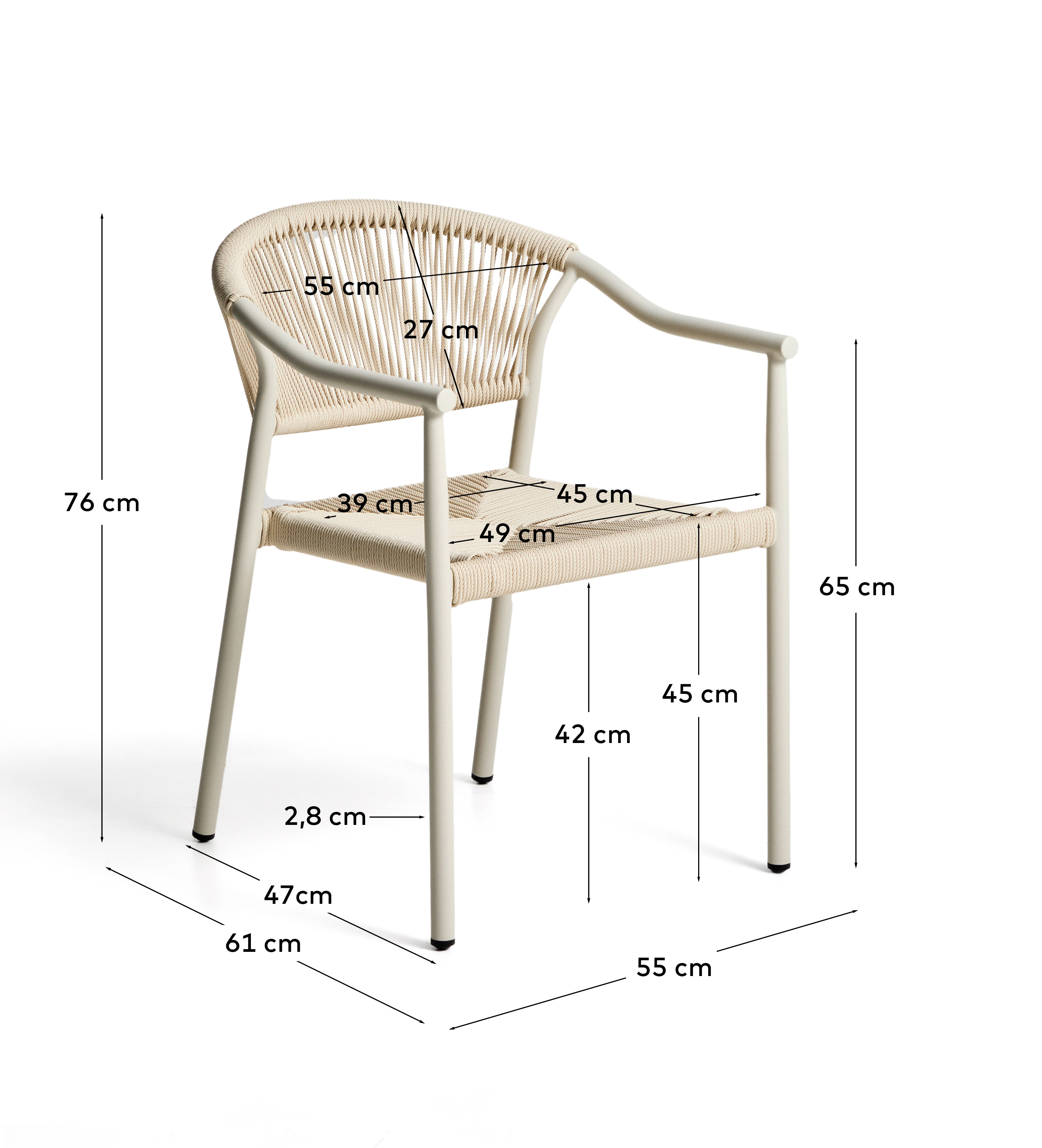 Уличный стул Livadia из бежевого алюминия и веревки La Forma 482297