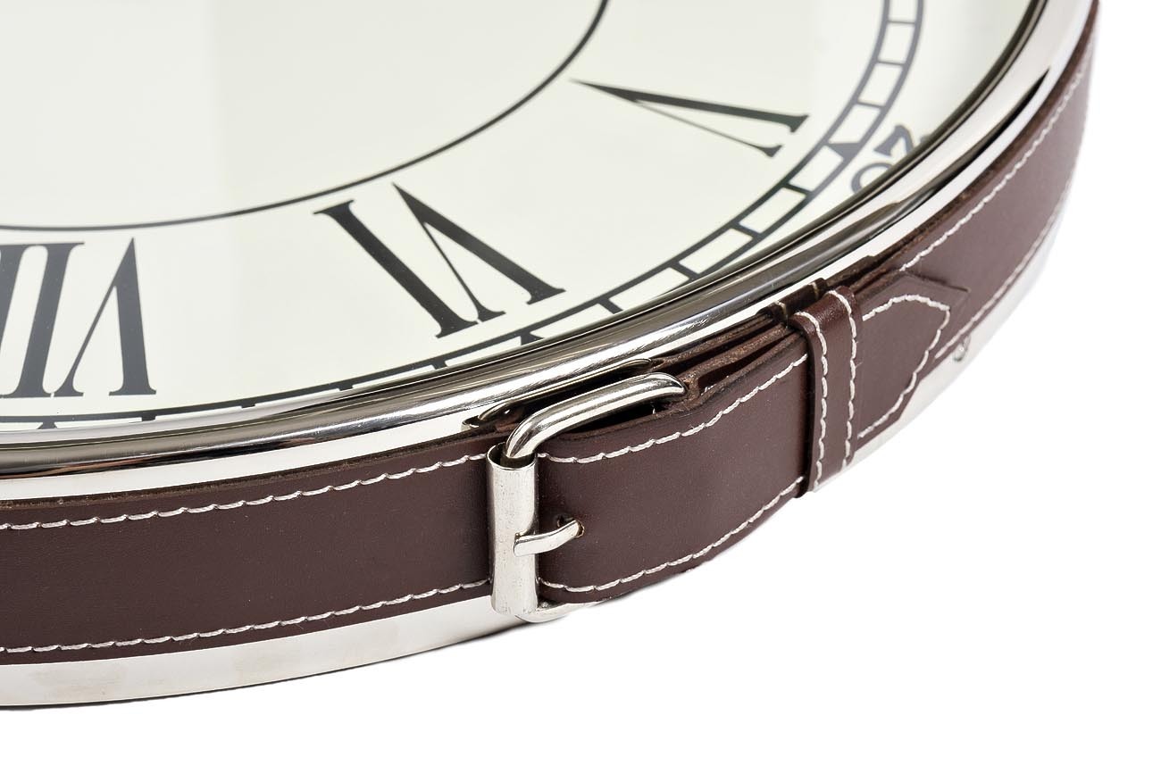 Часы настенные круглые на кожаном подвесе (хром) Garda Decor 79MAL-5673-70NI