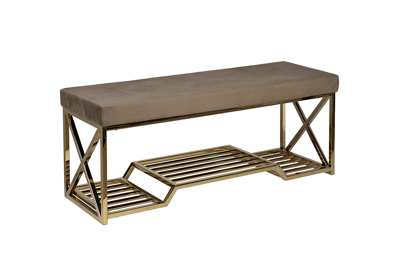 Банкетка велюровая серо-бежевая/золото Garda Decor 47ED-01000