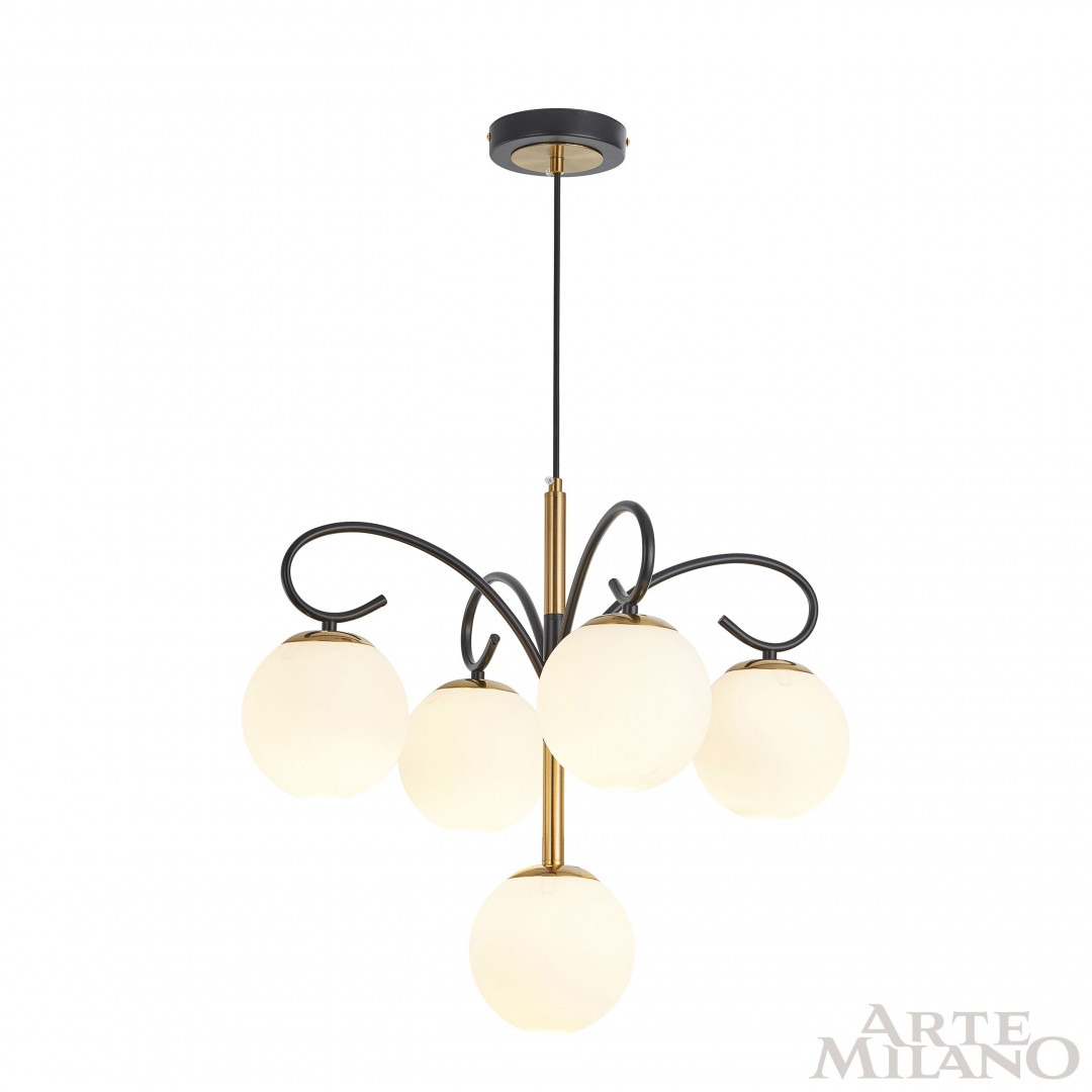 Люстра с круглыми белыми плафонами 273808/4+1 BK/GD Arte Milano