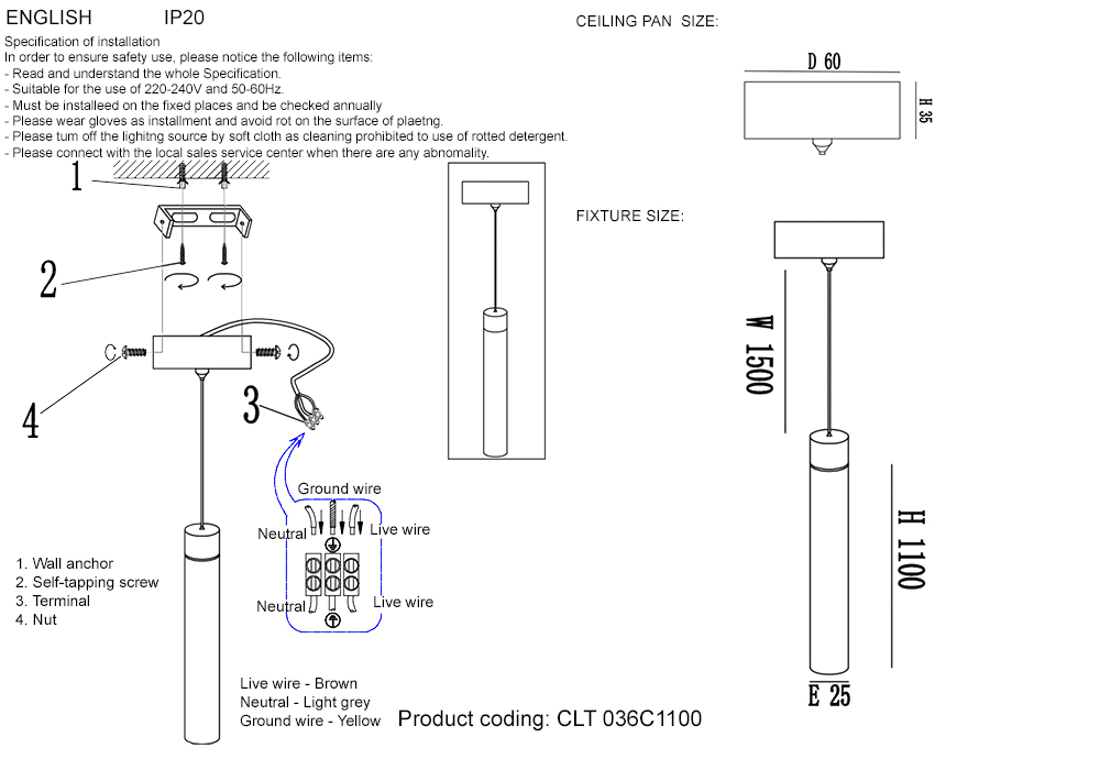 Светильник подвесной Crystal Lux CLT 036C1100 GO
