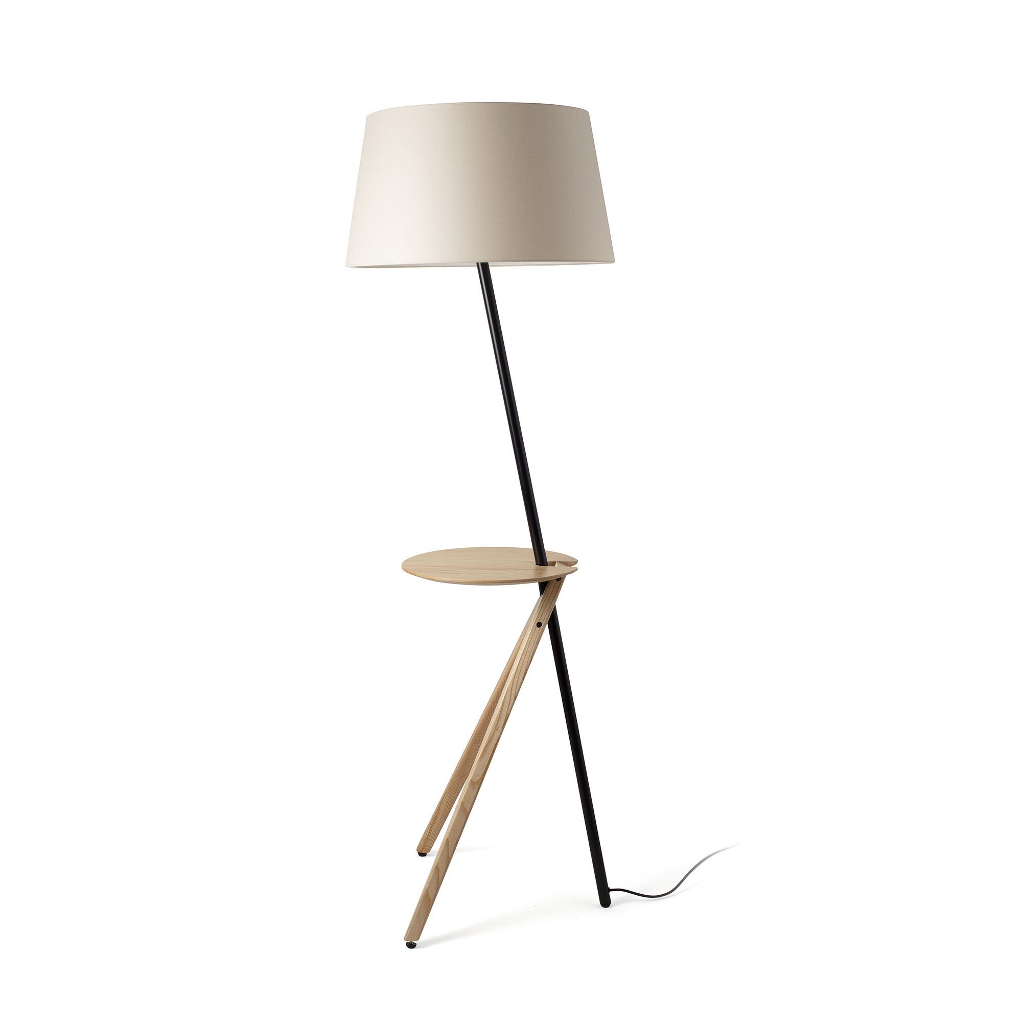 Торшер TREEWOOD с поддоном из ясеня и бежевым абажуром 1xE27 Faro