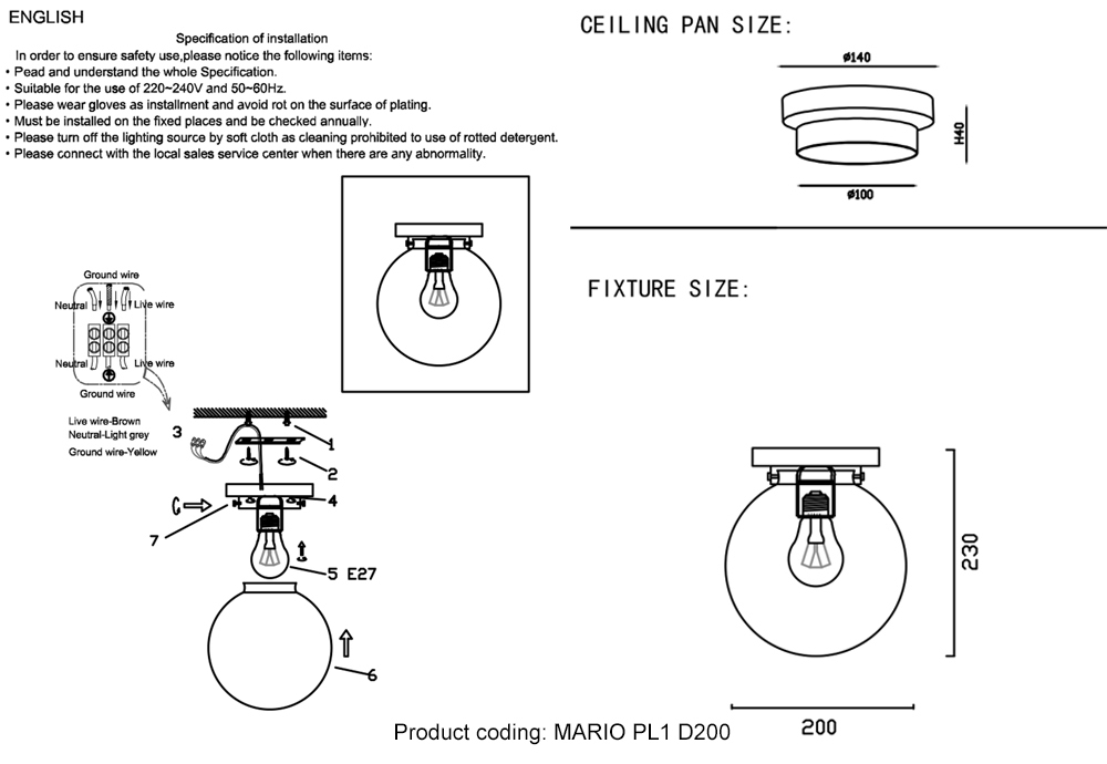 Светильник потолочный Crystal Lux MARIO PL1 D200 NICKEL/TRANSPARENTE