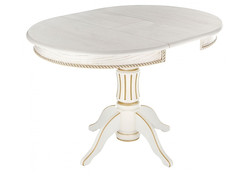 Стол деревянный Woodville Павия 90(120)х90х80 молочный с золотой патиной 406082