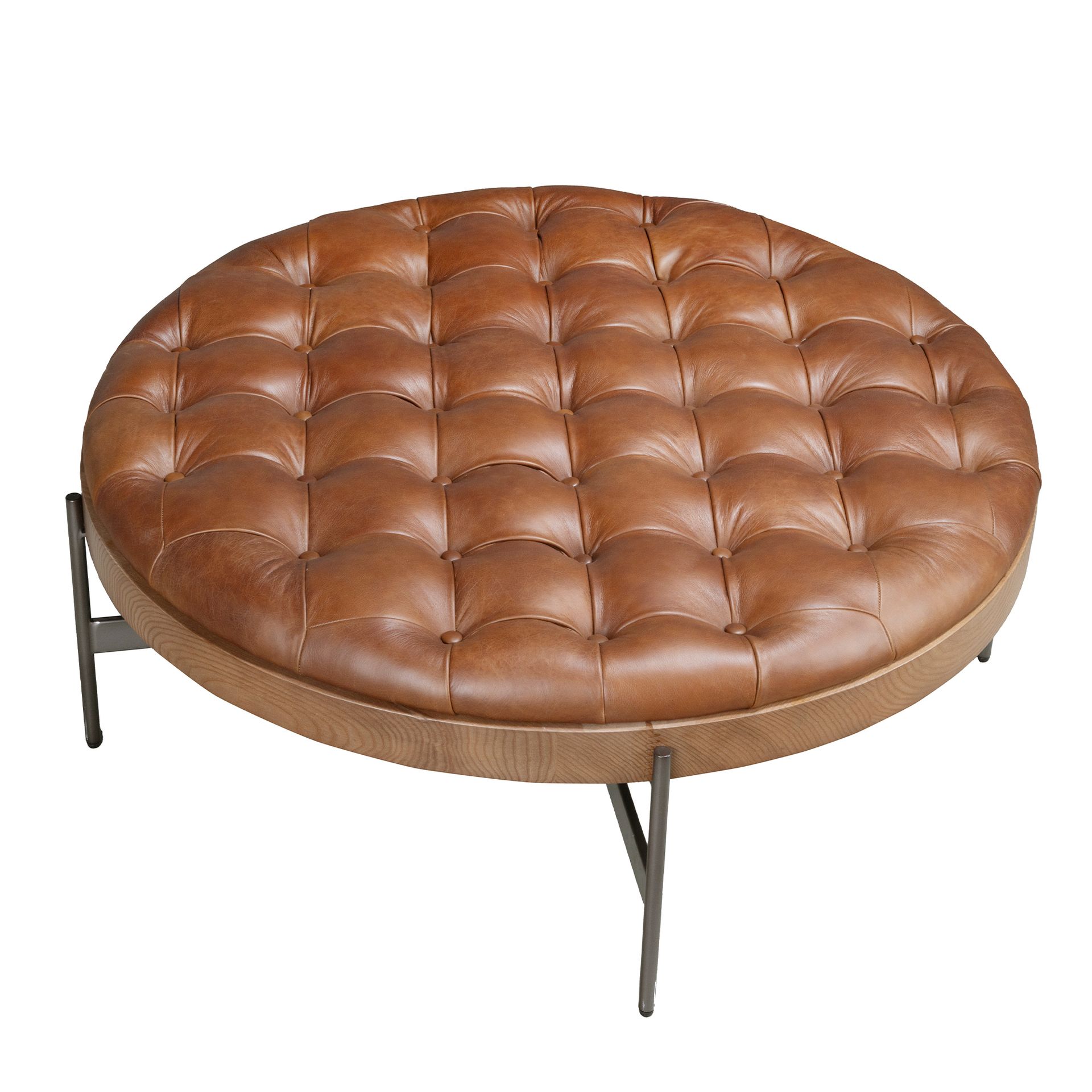 Круглый журнальный столик 2147 из темно-коричневой кожи Angel Cerda