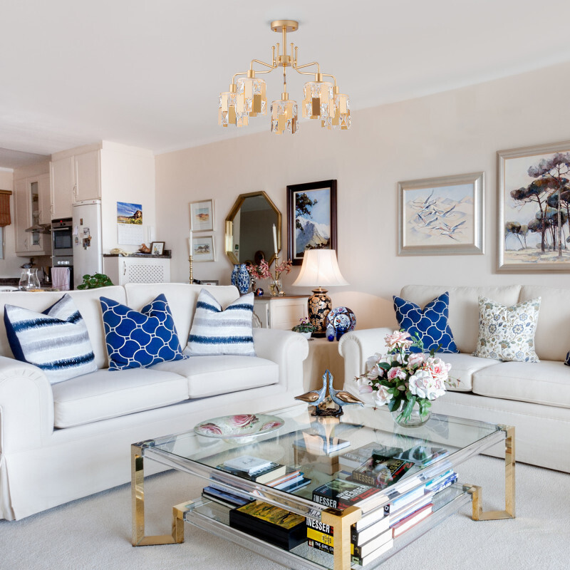 Люстра на штанге Eurosvet 10101/5 перламутровое золото/прозрачный хрусталь Strotskis