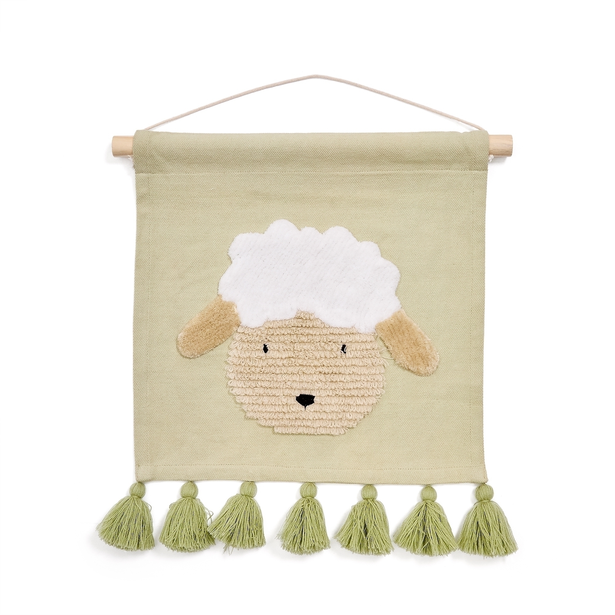 Настенный гобелен Milu из зеленого хлопка с овцой и зелеными кисточками La Forma (ex Julia Grup)