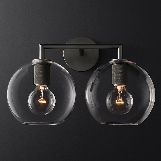 Бра Rh Utilitaire Globe Shade Double Sconce Black By Imperiumloft