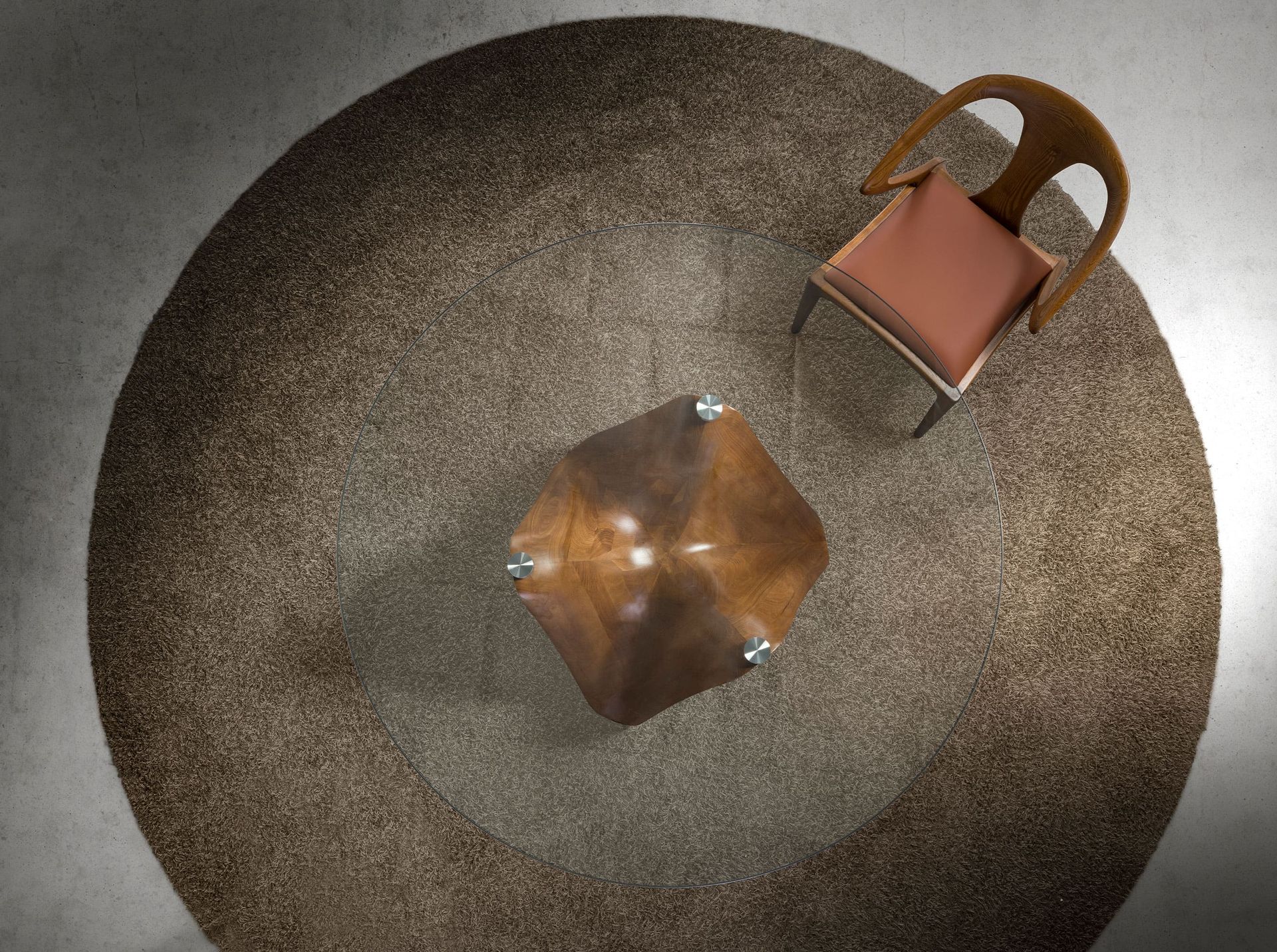 Круглый обеденный стол из закаленного стекла и ореха 1126-Ø130 Angel Cerda