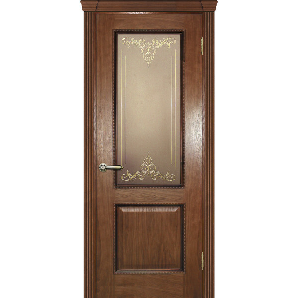 Межкомнатная дверь Graf Фрейм 02 Бронза, контурный витраж золото рис. №3, Дуб (2000 х 800)