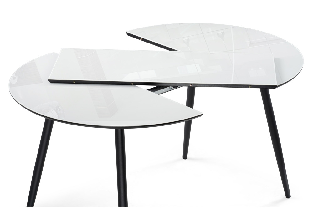 Стол стеклянный Woodville Абилин 100(140)х76 ультра белое стекло / черный / черный матовый 516546