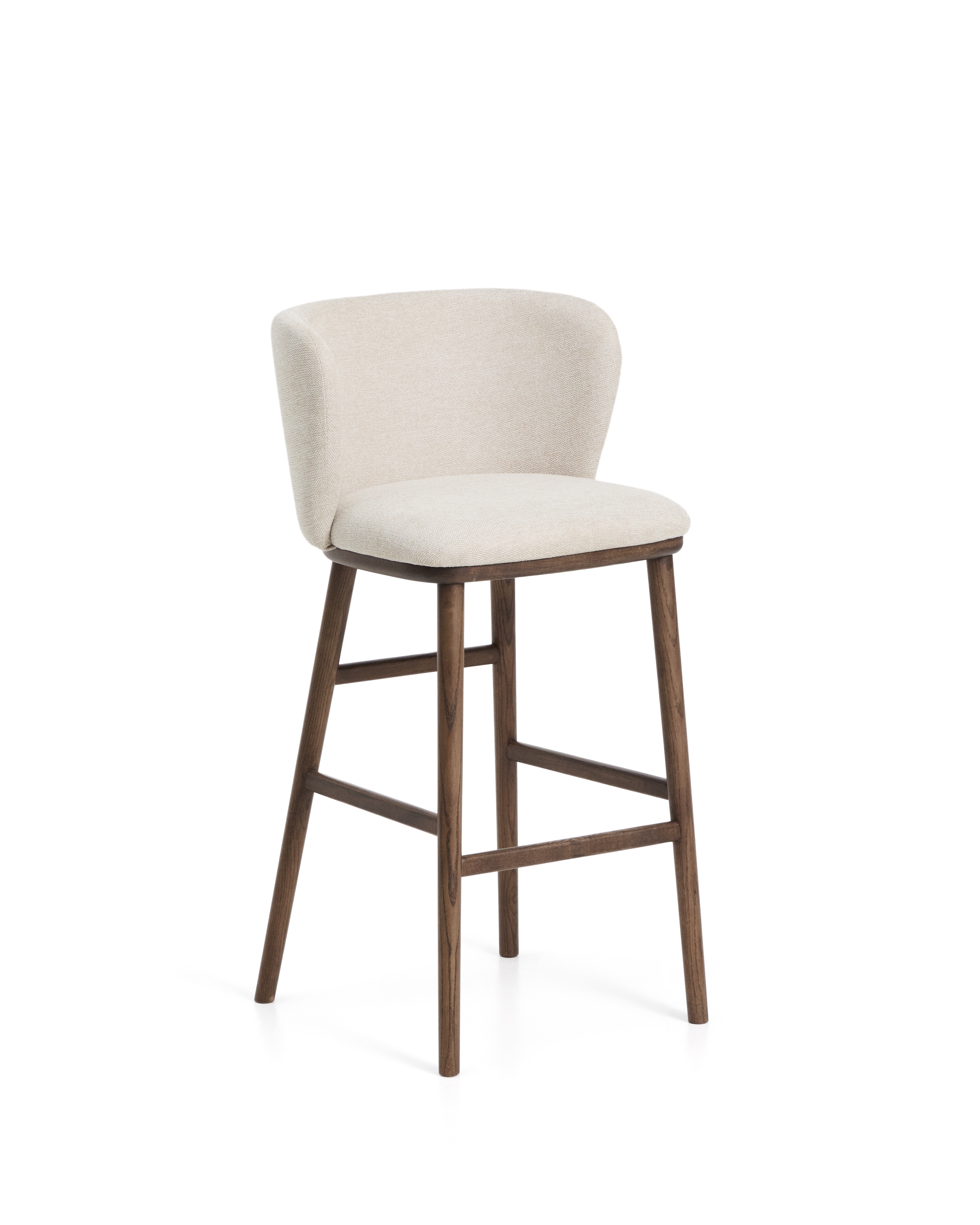 Барный стул Ciselia из бежевого шенилла с ножками из ясеня в отделке орех La Forma 463527