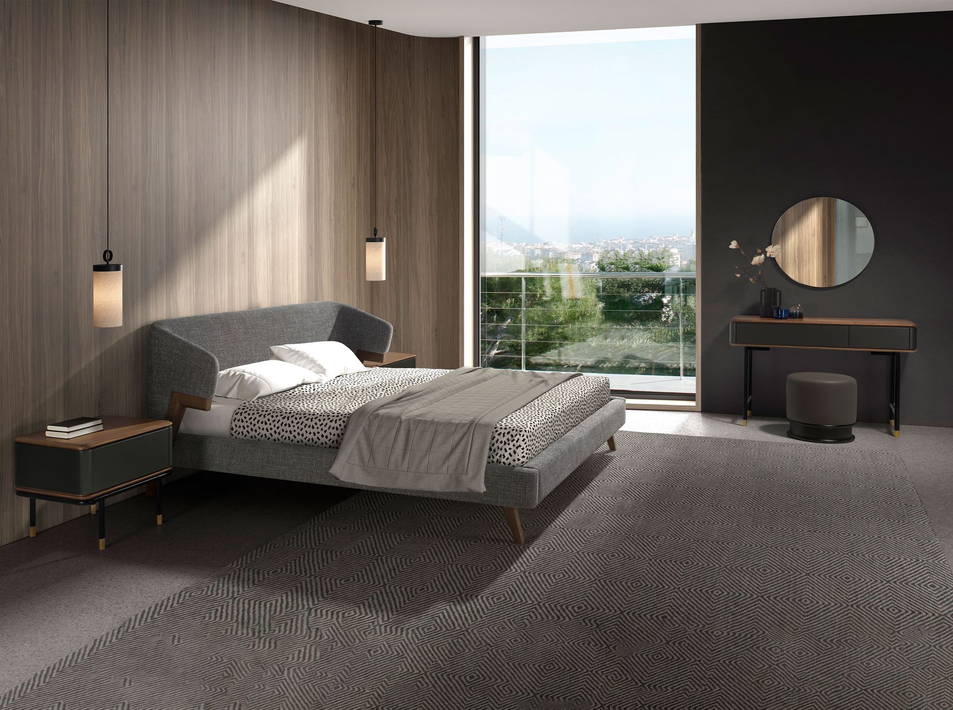 Консоль с ящиками 7171/CP2308DK из темно-серого дерева с ореховой столешницей Angel Cerda