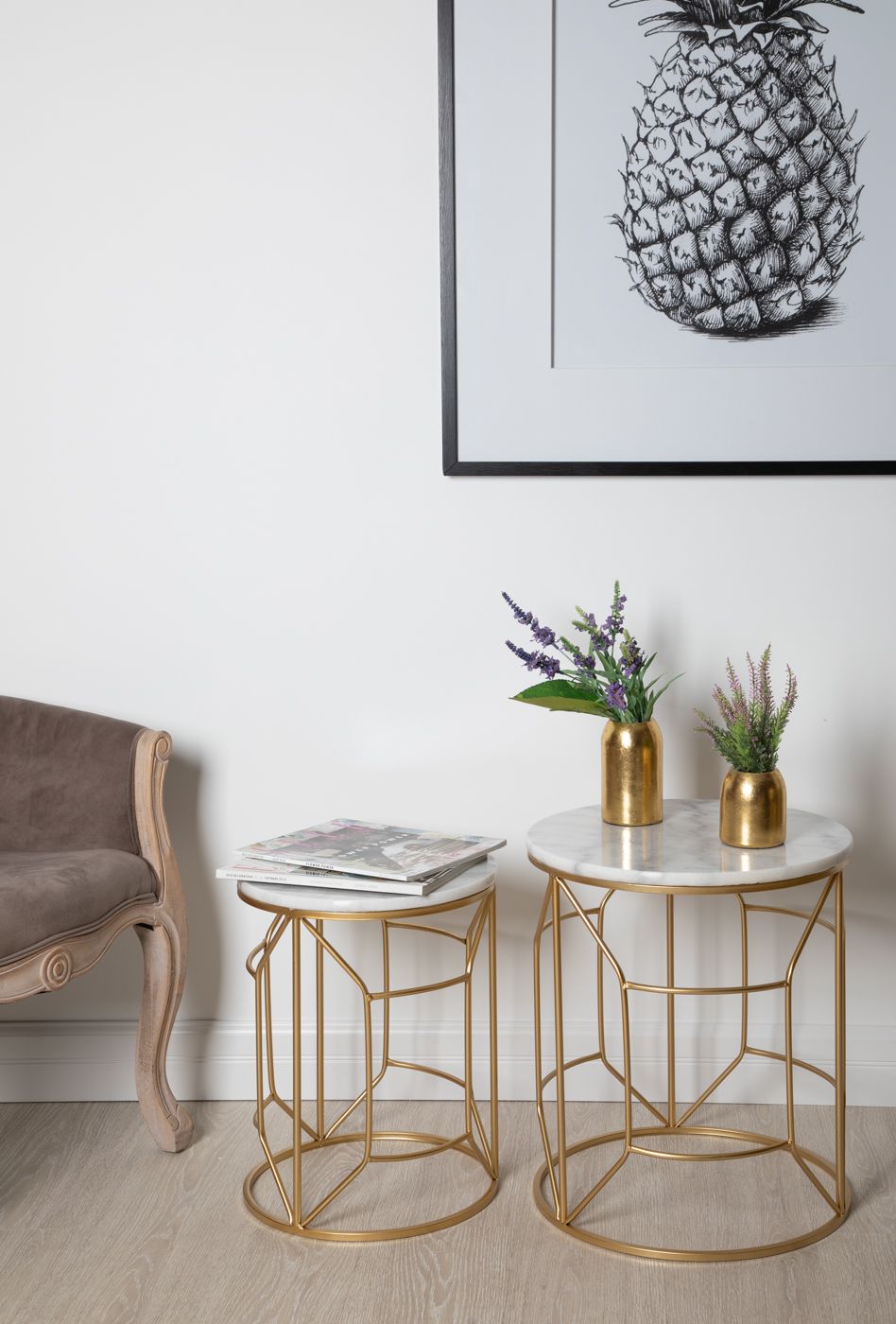 Столики интерьерные с белым мрамором, набор Glasar 54-005/004