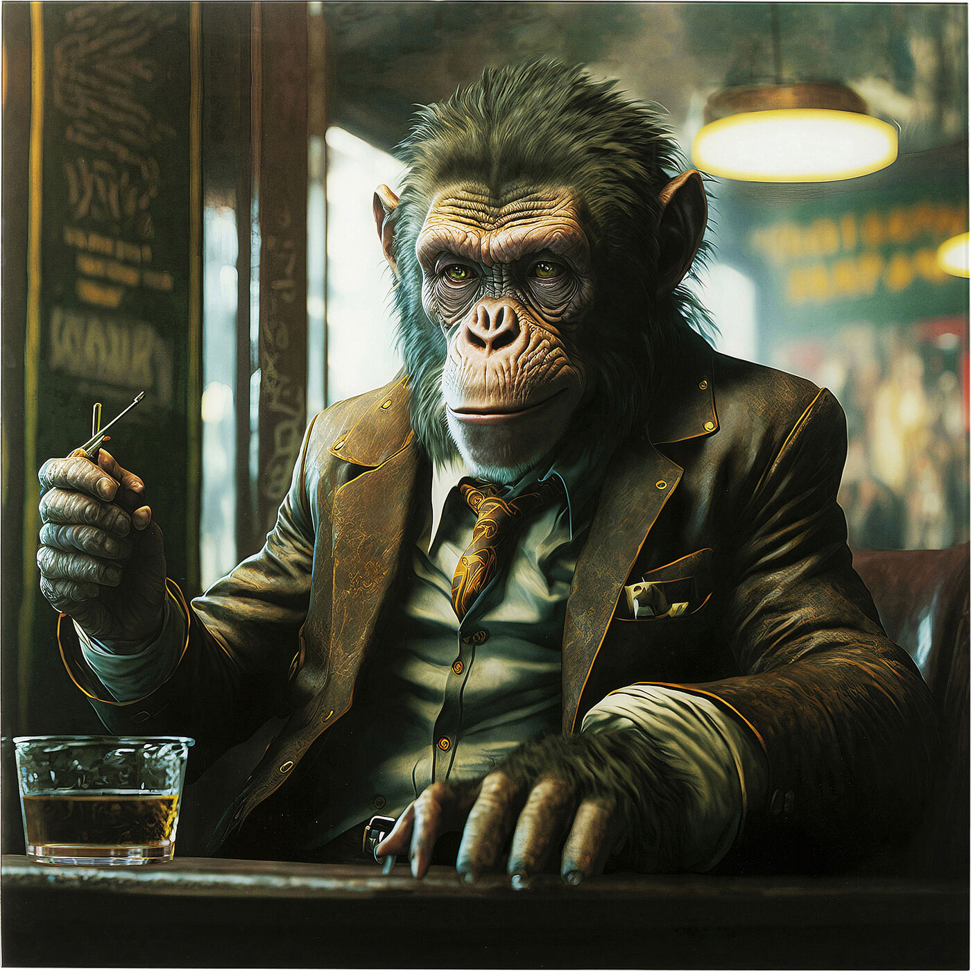 Картина стеклянная Drinking Monkey 100x100 см KARE 56267