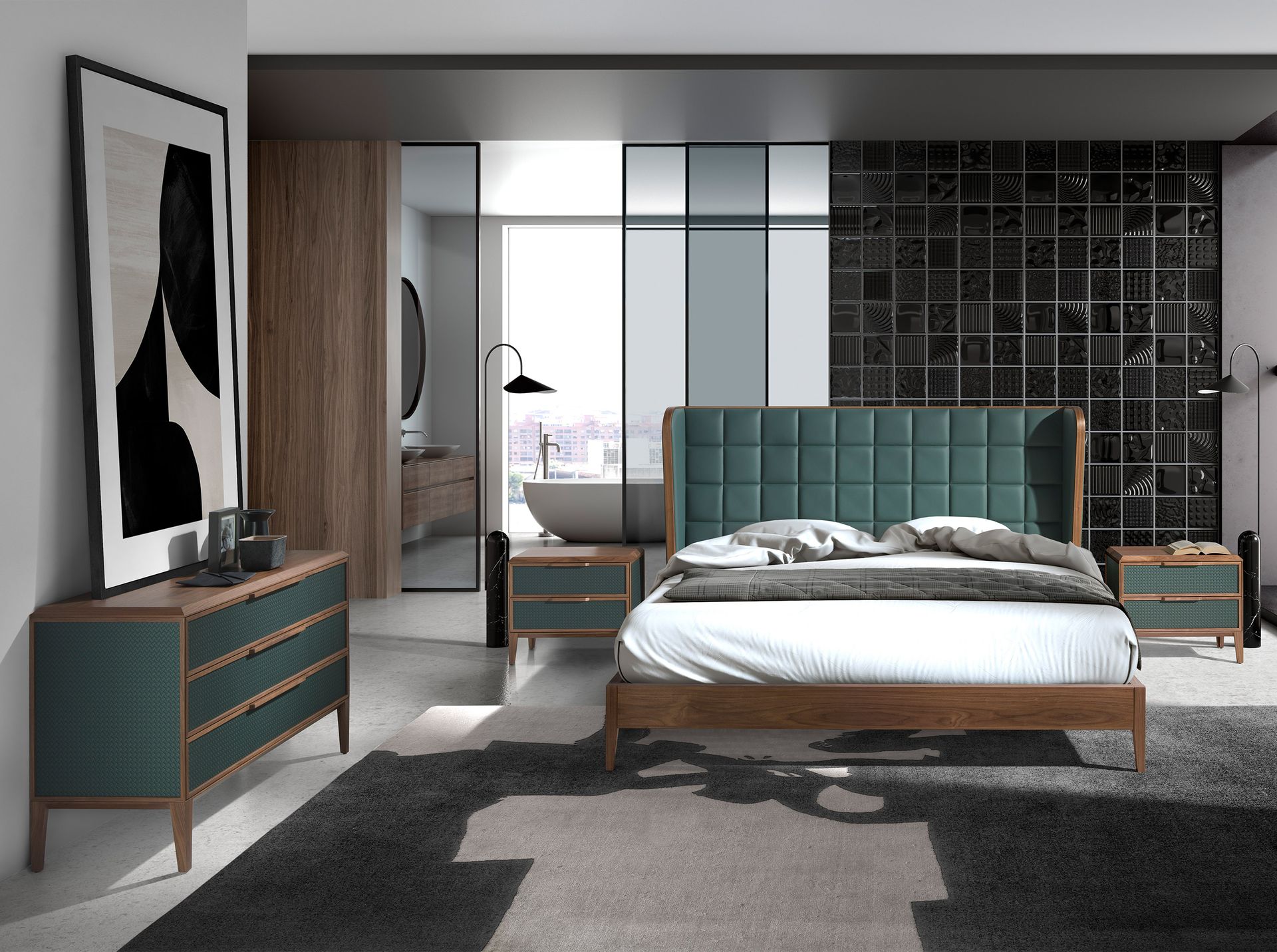 Комод 7150/CP2305-C темно-зеленого цвета из пластика и ореха Angel Cerda