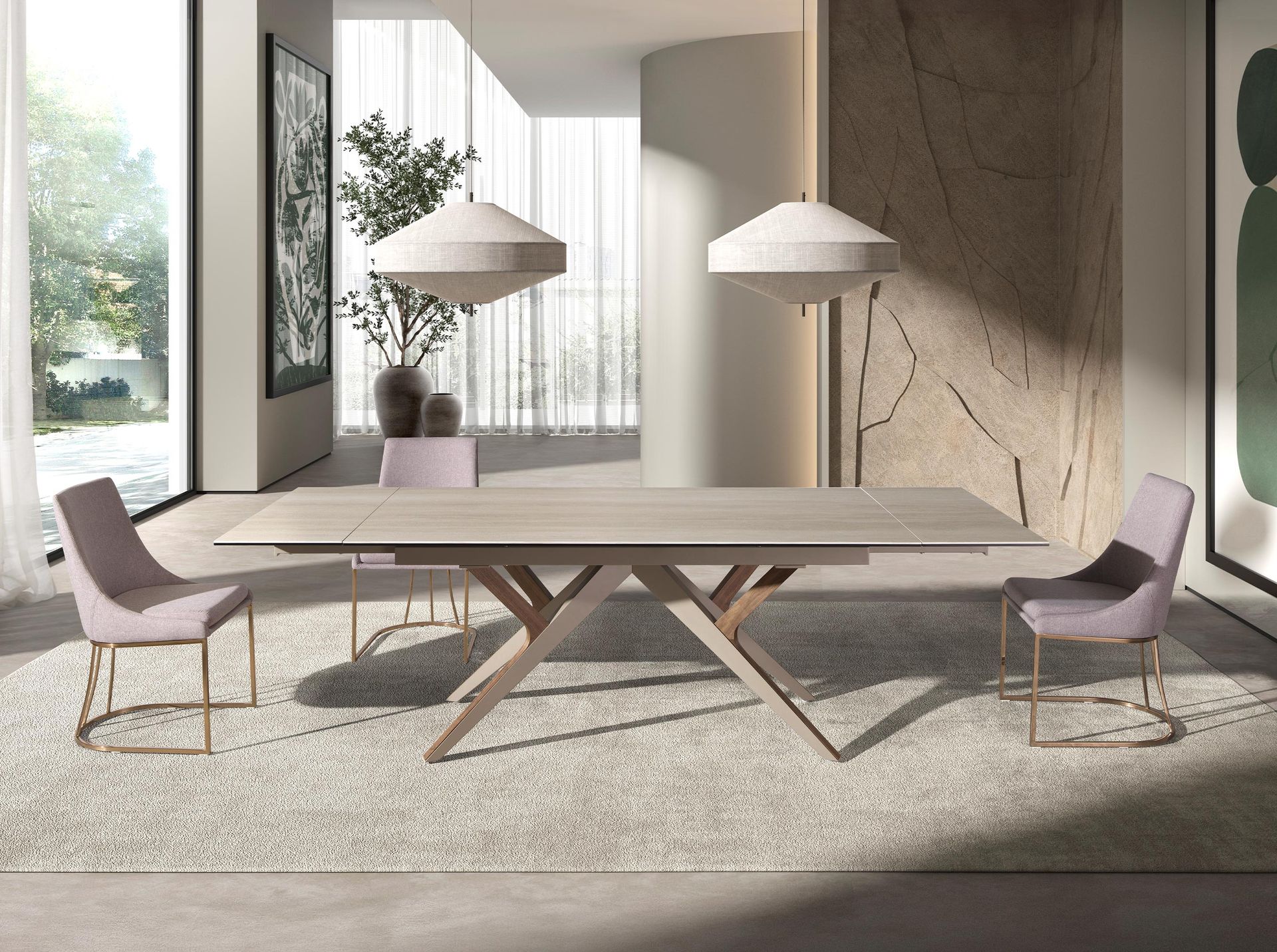 Раздвижной обеденный стол 1155 из керамики, стали и шпона ореха Angel Cerda