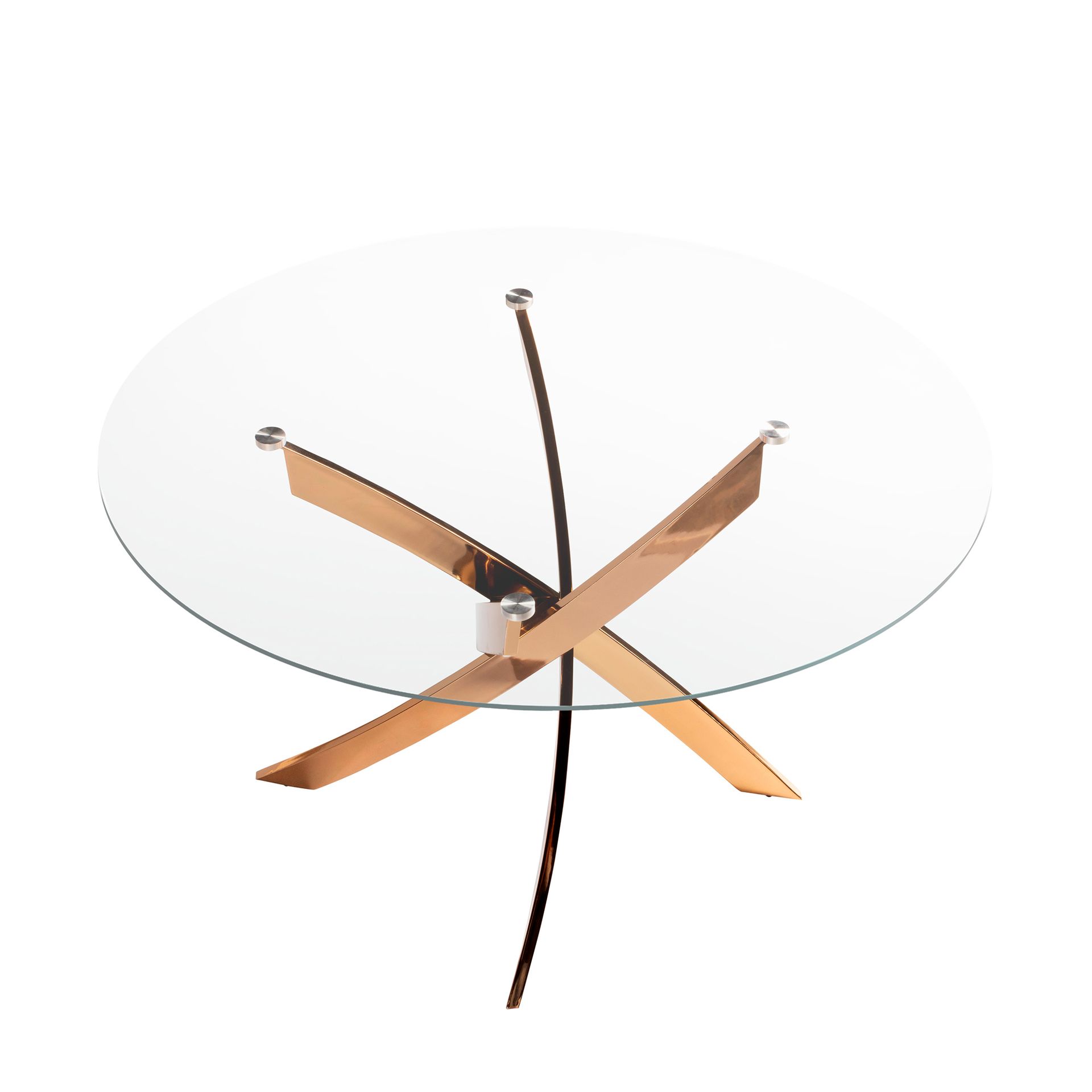 Круглый обеденный стол 1169 из стекла и стали цвета розового золота Ø120 Angel Cerda