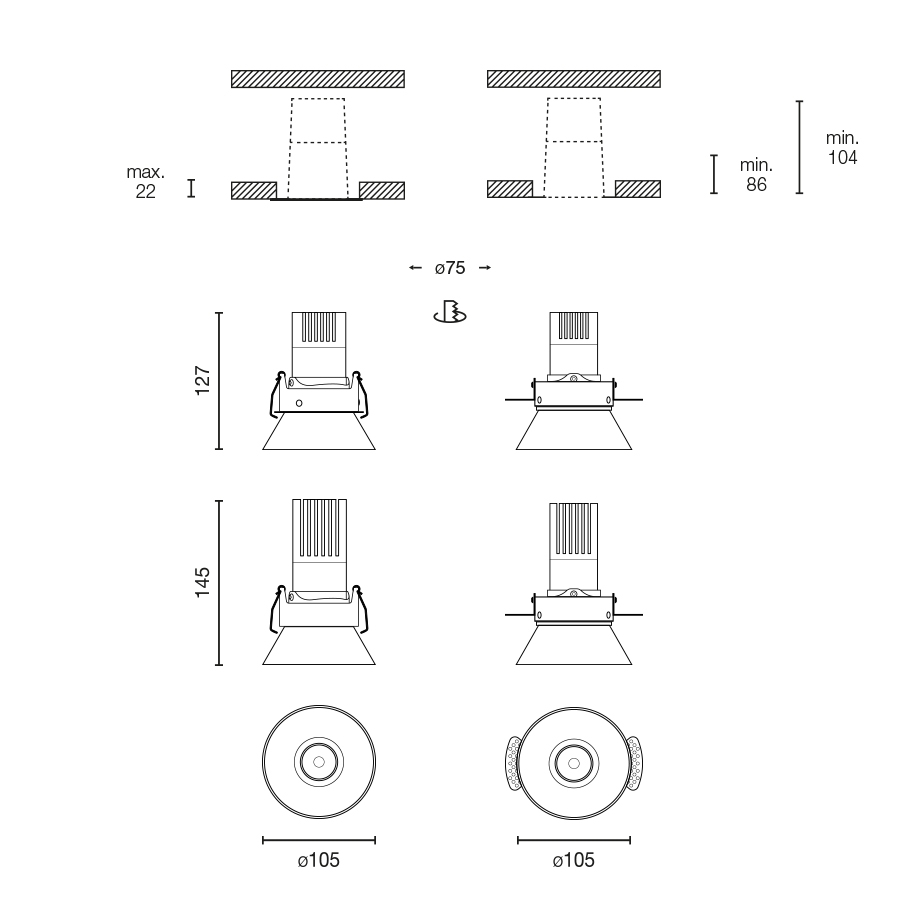 Встраиваемый светильник ELIOS BELL IP20 10W белый 15є 3000K TRIAC Faro