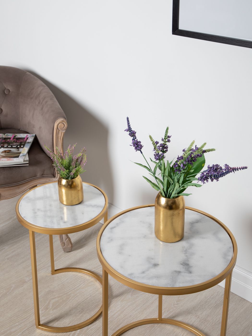 Столик приставной с белым мрамором Glasar 54-096