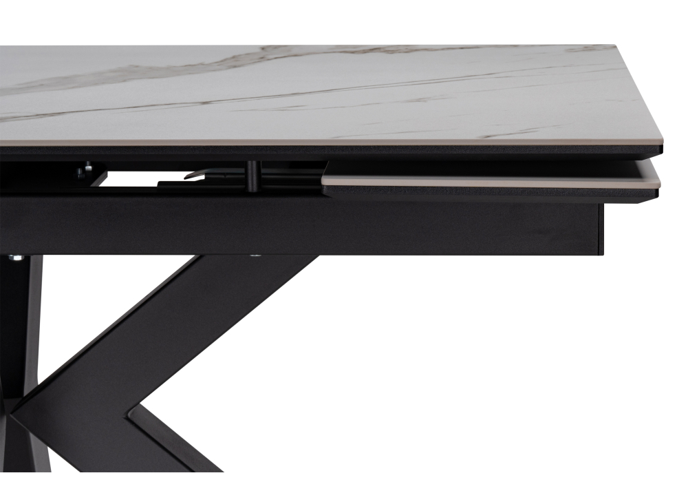 Стол Woodville Бронхольм 140(200)х80х77 белый мрамор / черный 532396