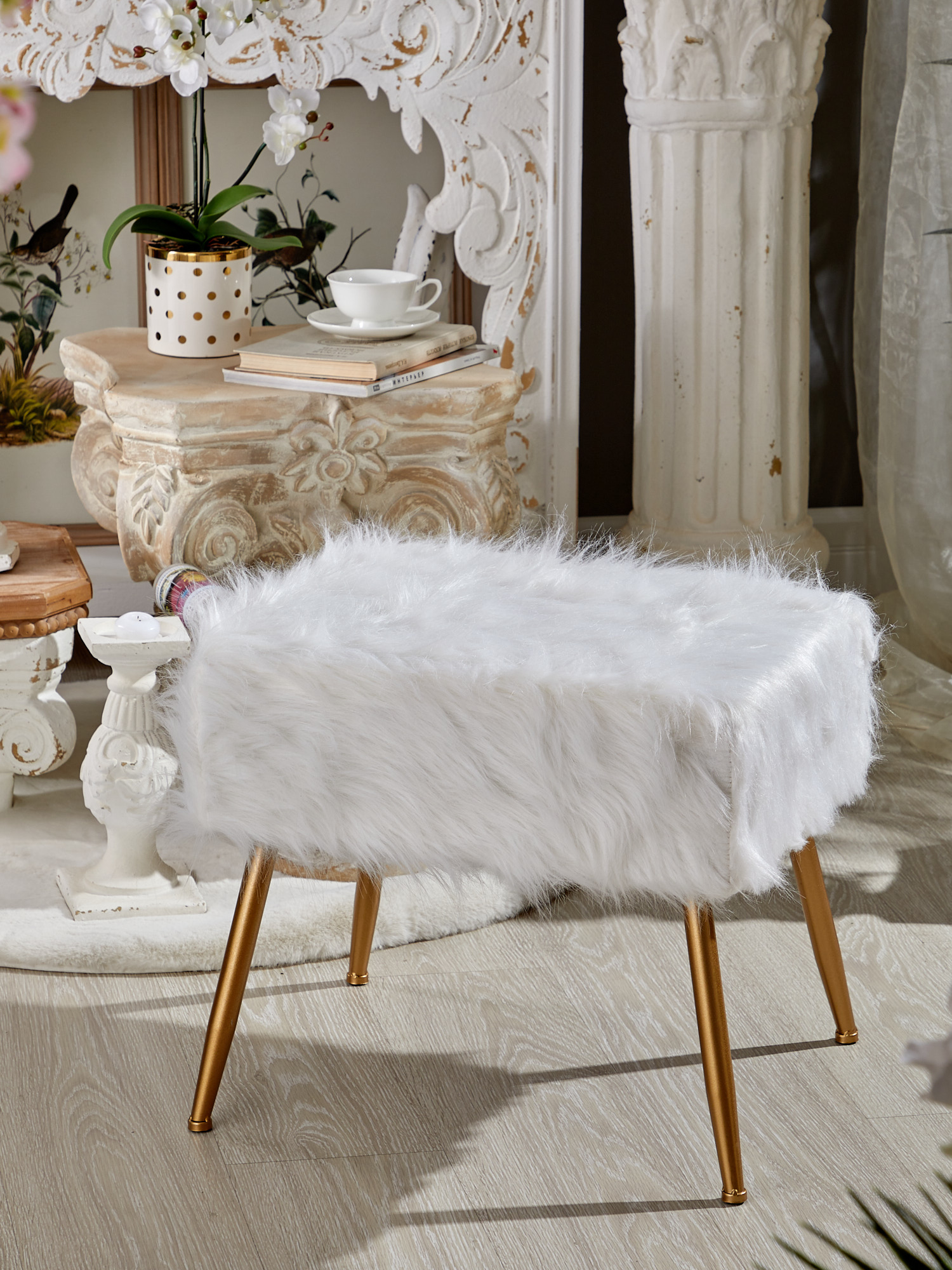 Пуф с меховым ворсом Glasar 49-328