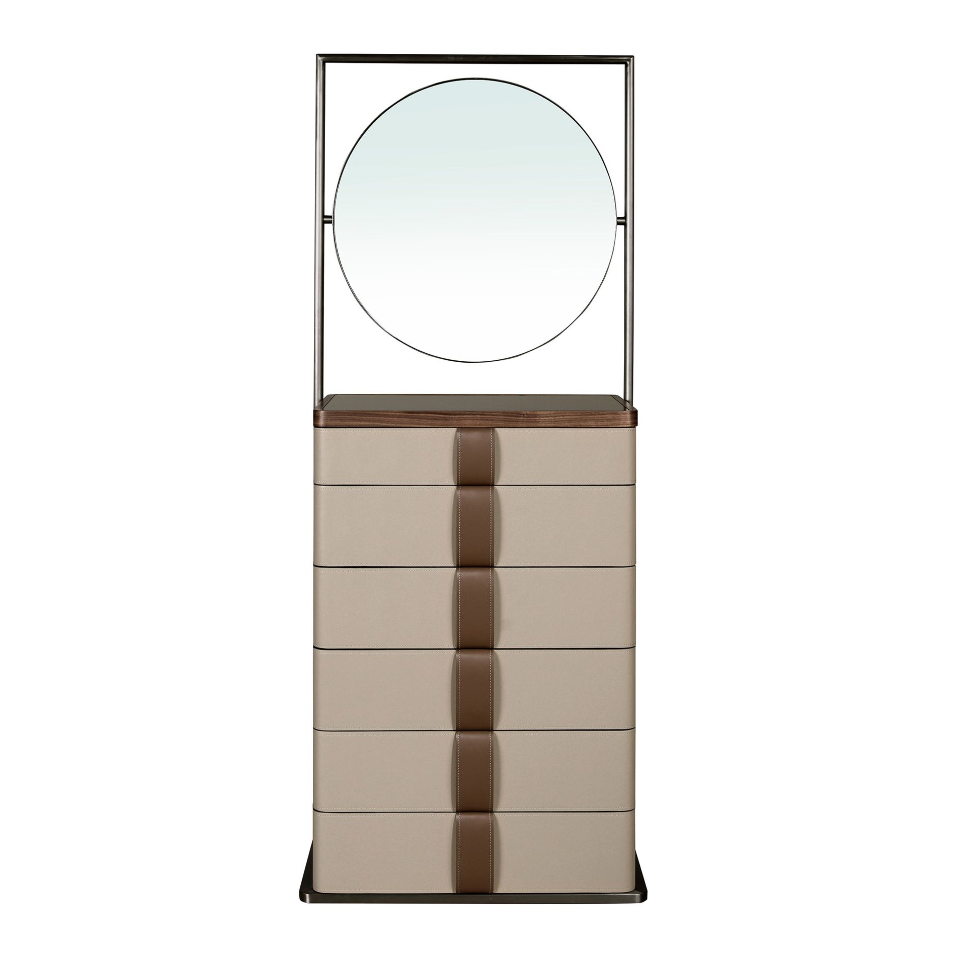 Шифоньер с зеркалом 7205 из кожи, ореха и серой стали Angel Cerda