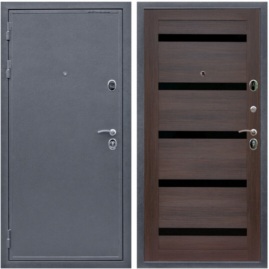 Дверь входная Graf Лондон Антик серебро / МДФ 16 мм СБ-14 Эковенге стекло черное