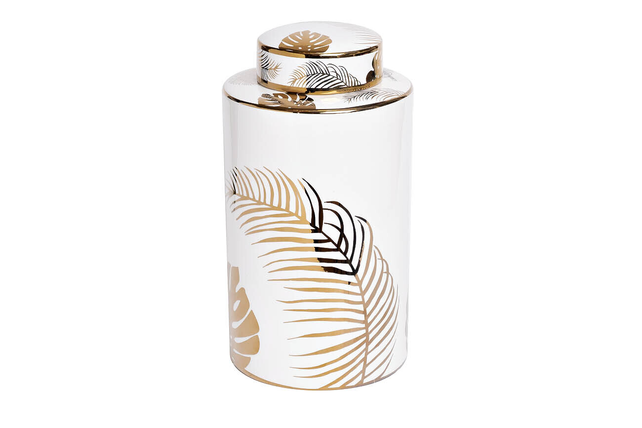 Ваза керамическая с крышкой (принт "Листья") Garda Decor 55RD3154L
