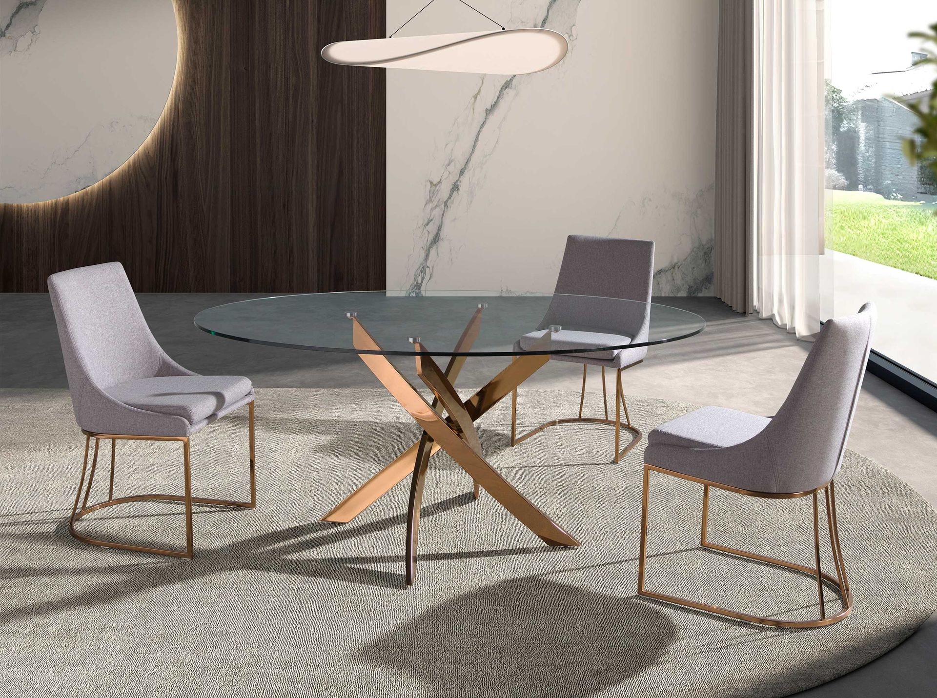 Круглый обеденный стол 1169 из стекла и стали цвета розового золота Ø140 Angel Cerda