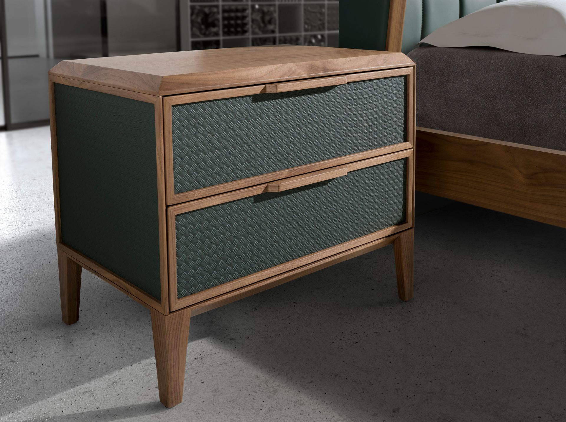 Прикроватная тумбочка 7149/CP2305-H темно-зеленого цвета из пластика и ореха Angel Cerda