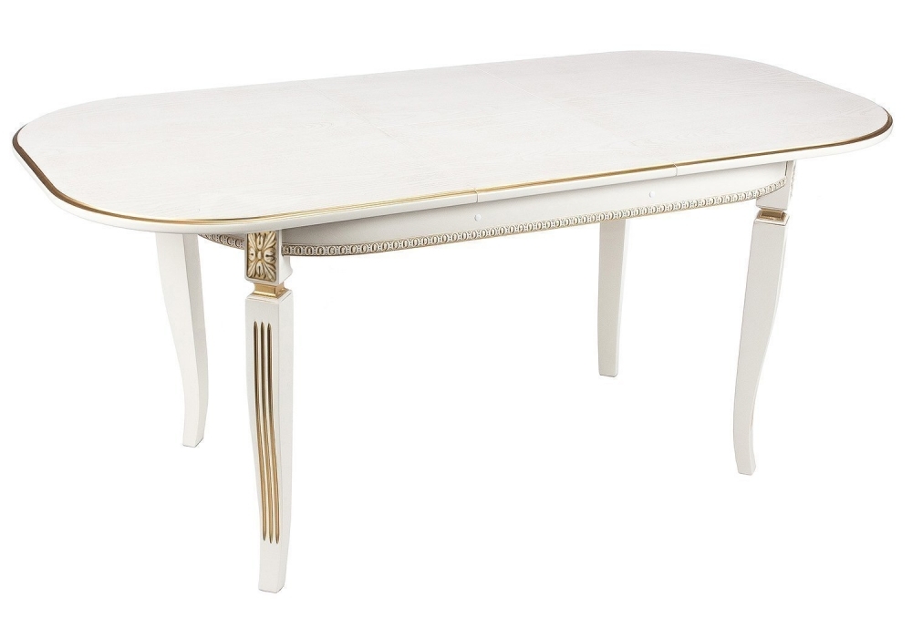 Стол деревянный Woodville Romeo 130(170)х85х75 молочный / патина золото 438325