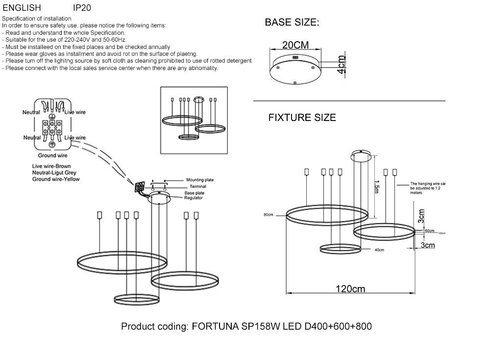 Люстра Crystal Lux FORTUNA SP158W LED D400+600+800 BLACK