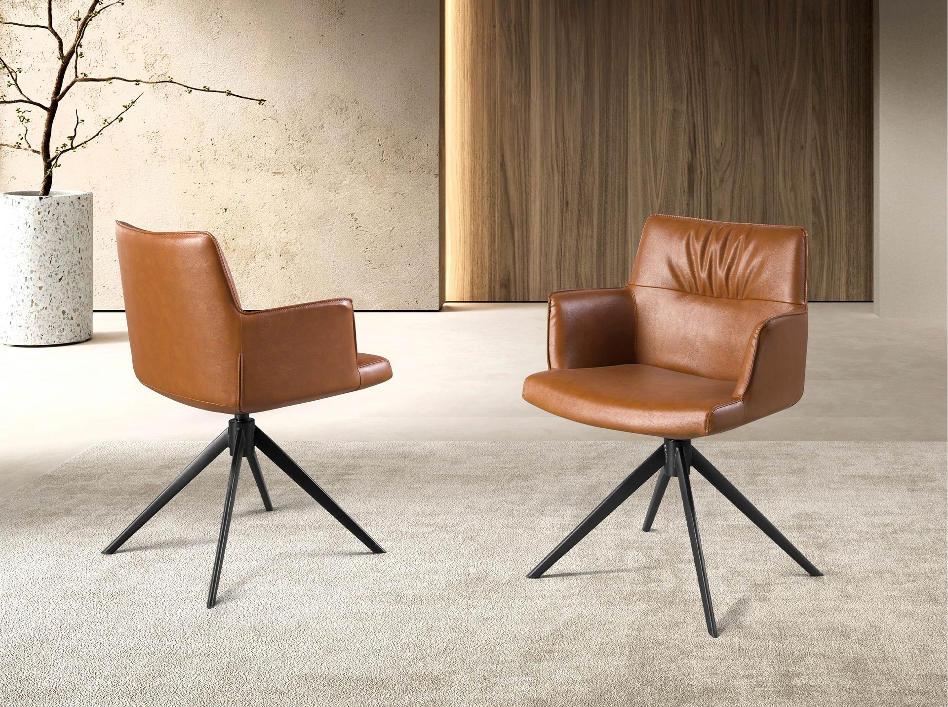 Вращающееся кресло 4193 из экокожи коньячно-коричневого цвета Angel Cerda