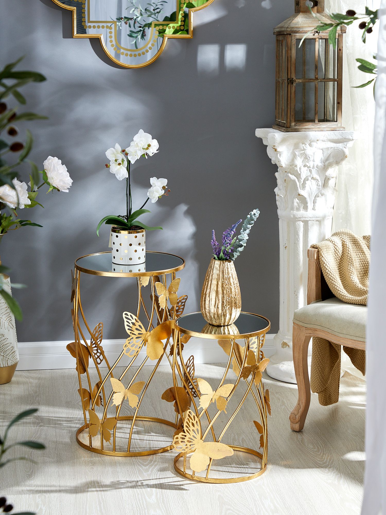 Столики интерьерные с бабочками, набор Glasar 57-293