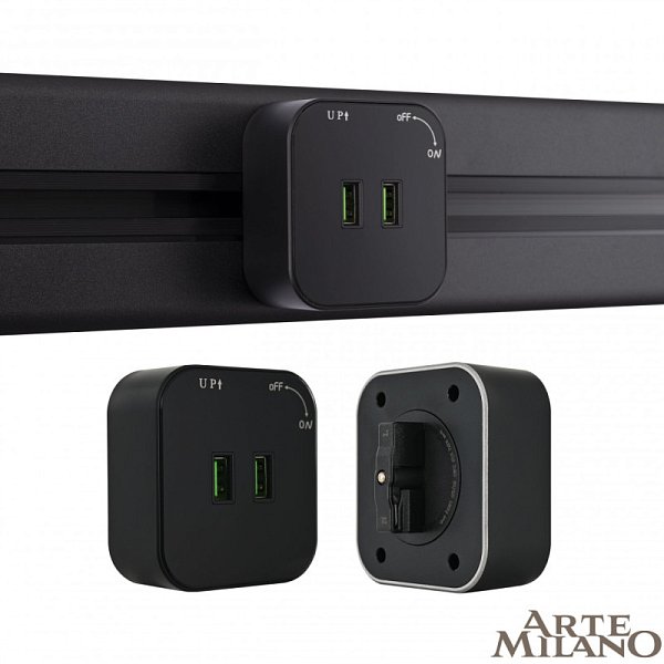 Трековая система розеток Arte Milano 380022TS/USBx2 Black