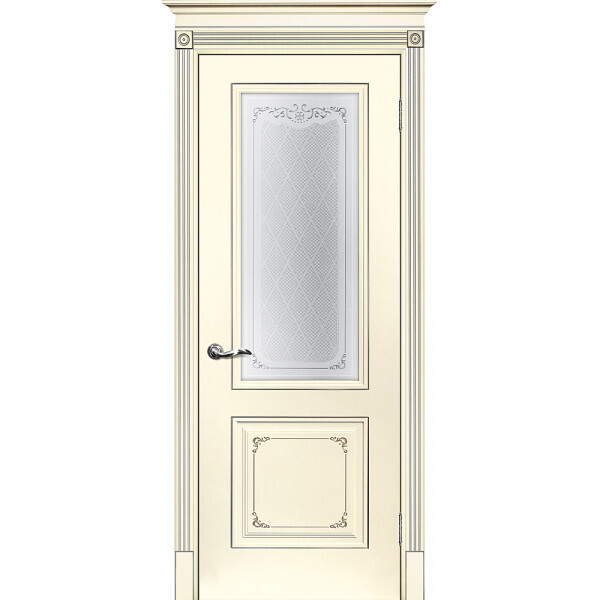 Межкомнатная дверь Graf Смальта 14 Сатинат, шелкотрафаретная печать Слоновая кость ral 1013 патина серебро (2000 х 600)