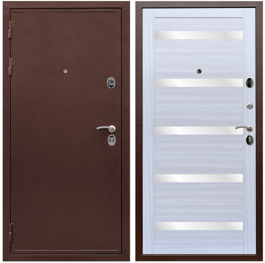 Дверь входная Graf Престиж 2 Антик медь / МДФ 16 мм СБ-14 Сандал белый стекло белое