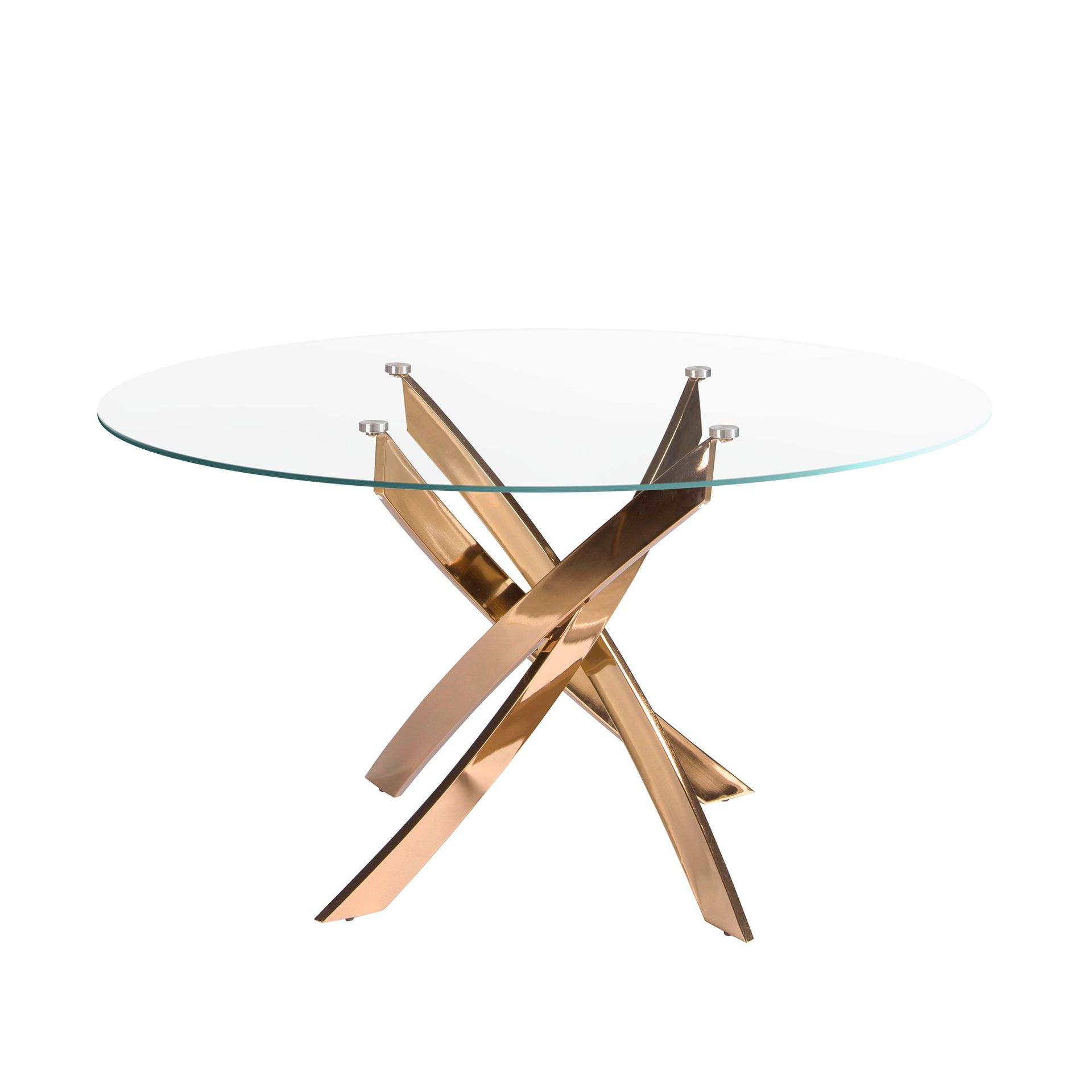 Круглый обеденный стол 1169 из стекла и стали цвета розового золота Ø140 Angel Cerda
