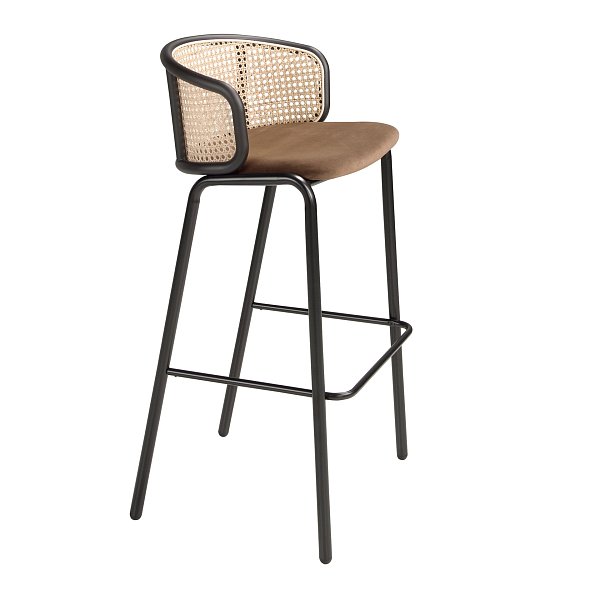 Барный стул 4128/BS-1698A из коричневого бархата и ротанга Angel Cerda