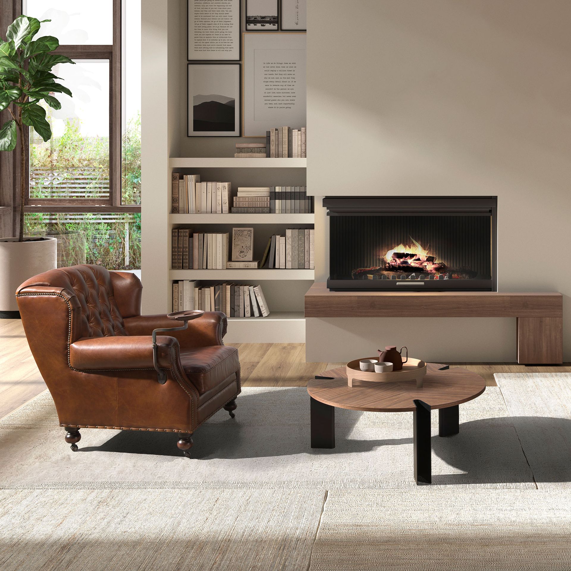 Журнальный стол 2113/MH2206A из орехового дерева и черной стали Angel Cerda