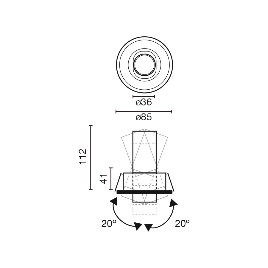 Встраиваемый светильник KOPE черный Ш85 7W 4000K CRI90 36є Faro
