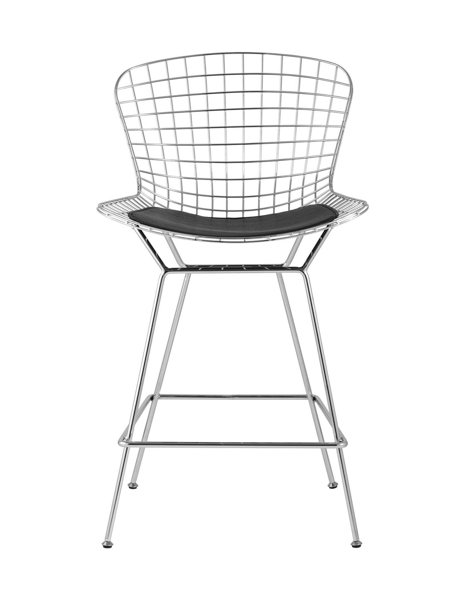Стул полубарный с низкой спинкой Bertoia хромированный с черной подушкой Stool Group