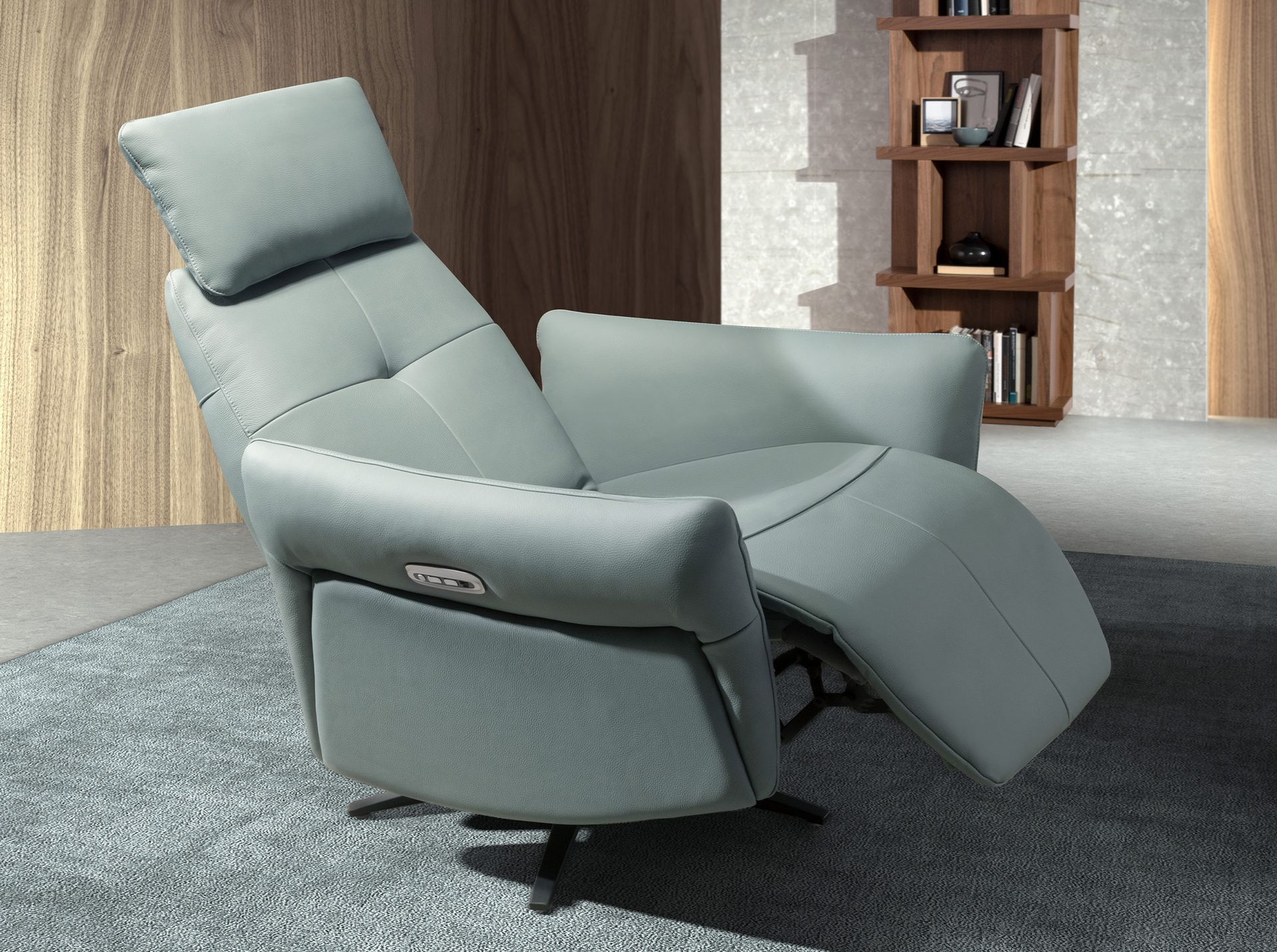 Вращающееся кресло-реклайнер 5174 из бирюзово-зелёной кожи Angel Cerda