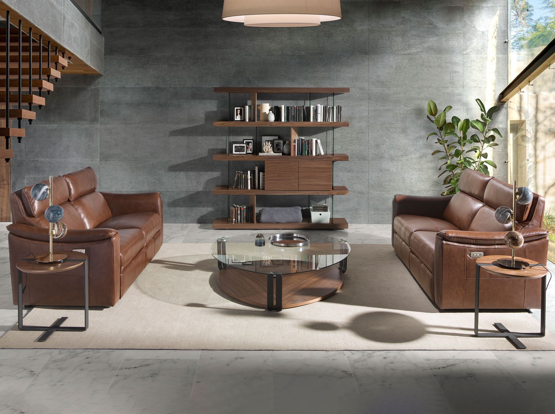 Стеллаж CP1711 /3072 ореховый с полками из стекла Angel Cerda