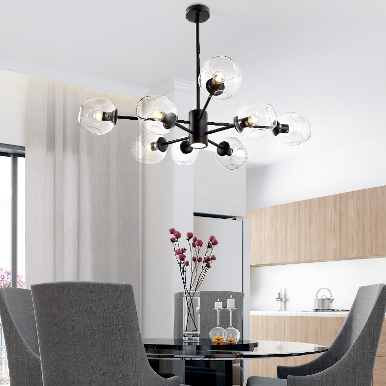 Люстра на штанге MARINE D104 10 lamps Black/Transparent by ImperiumLoft