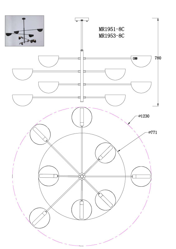 Люстра на штанге MyFar MR1953-8C