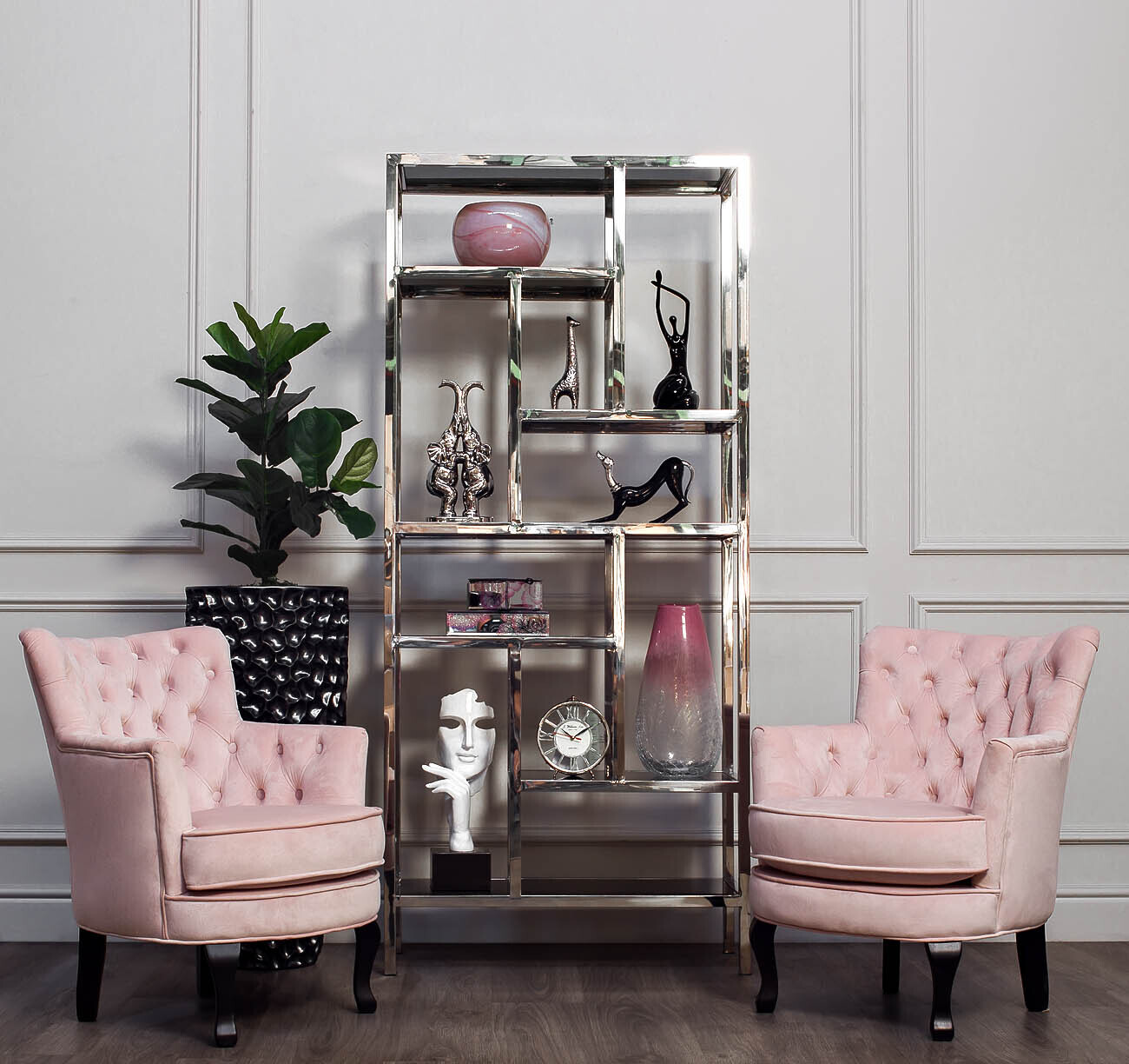 Стеллаж с черным стеклом (хром) Garda Decor 46AS-SH1076-SILVER