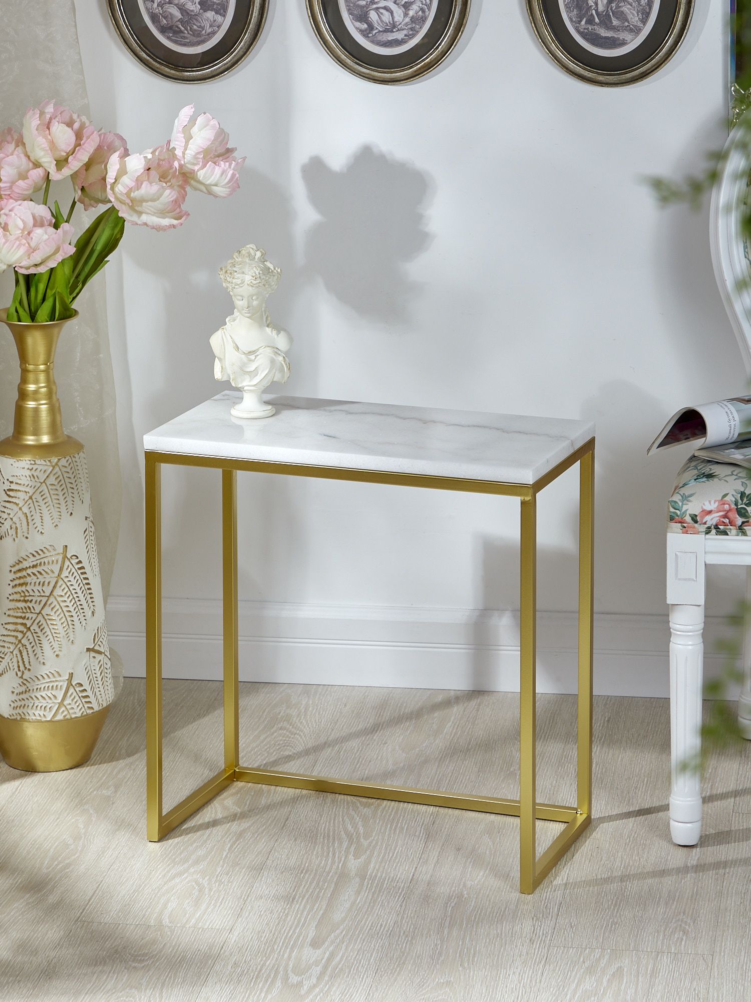 Столик приставной с белым мрамором Glasar 54-024