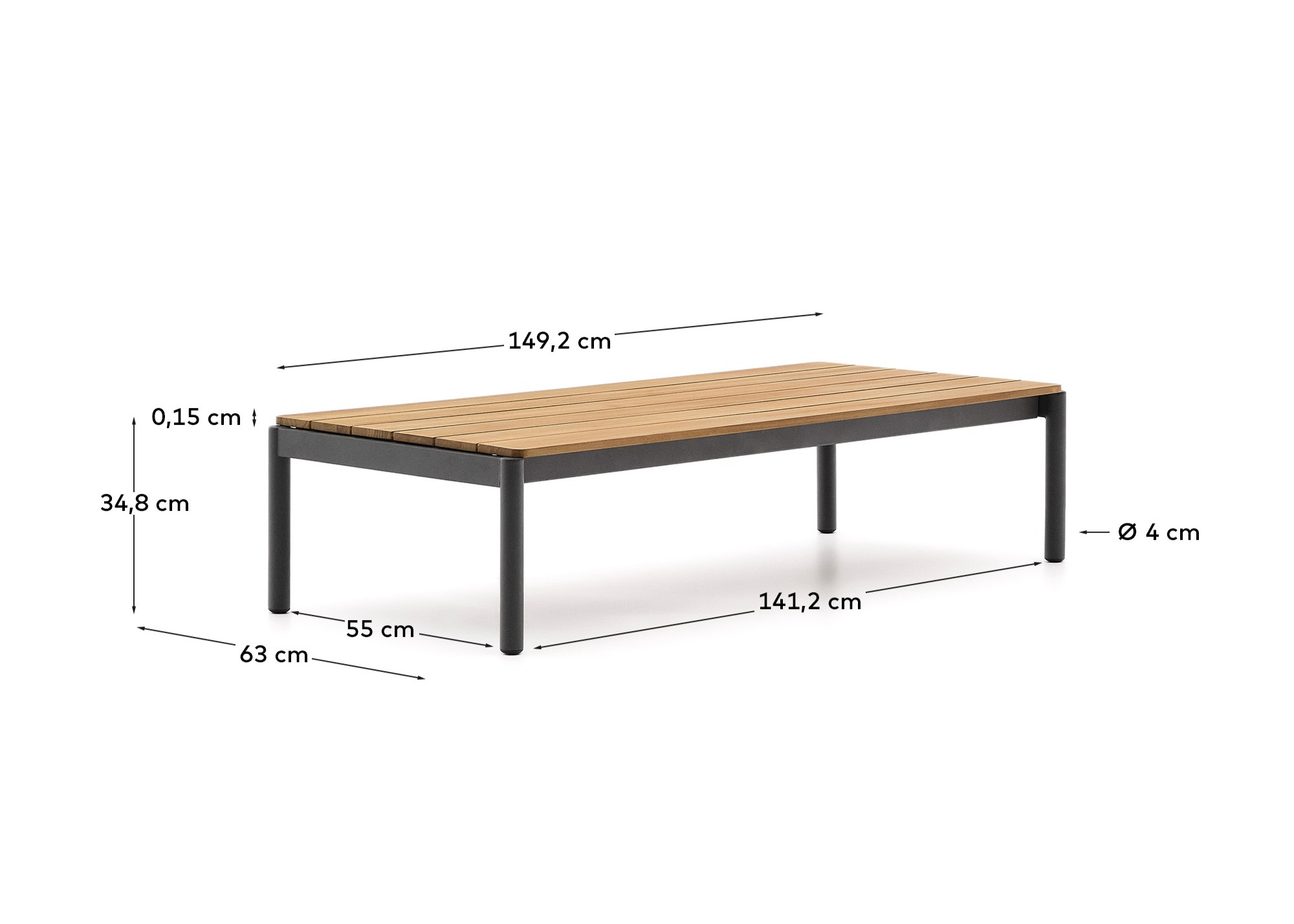 Журнальный столик Sorells из серого алюминия и тикового дерева 63 x 144,6 см La Forma (ex Julia Grup)